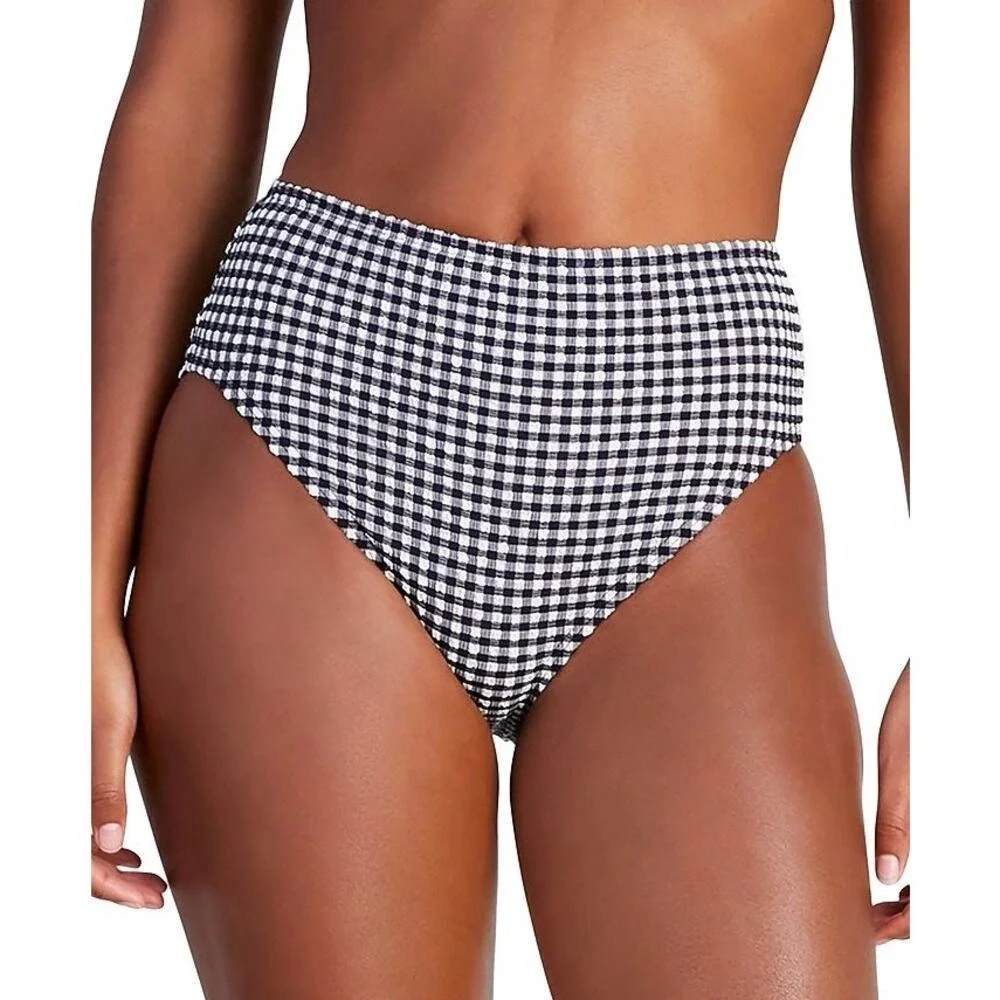 KATE SPADE High Waist Bikini Bottom Women Medium Black Gingham Seersucker Swim